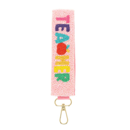 Teacher Long Strip Lettering Beaded Keychain: Pink - Bria Blair Creative