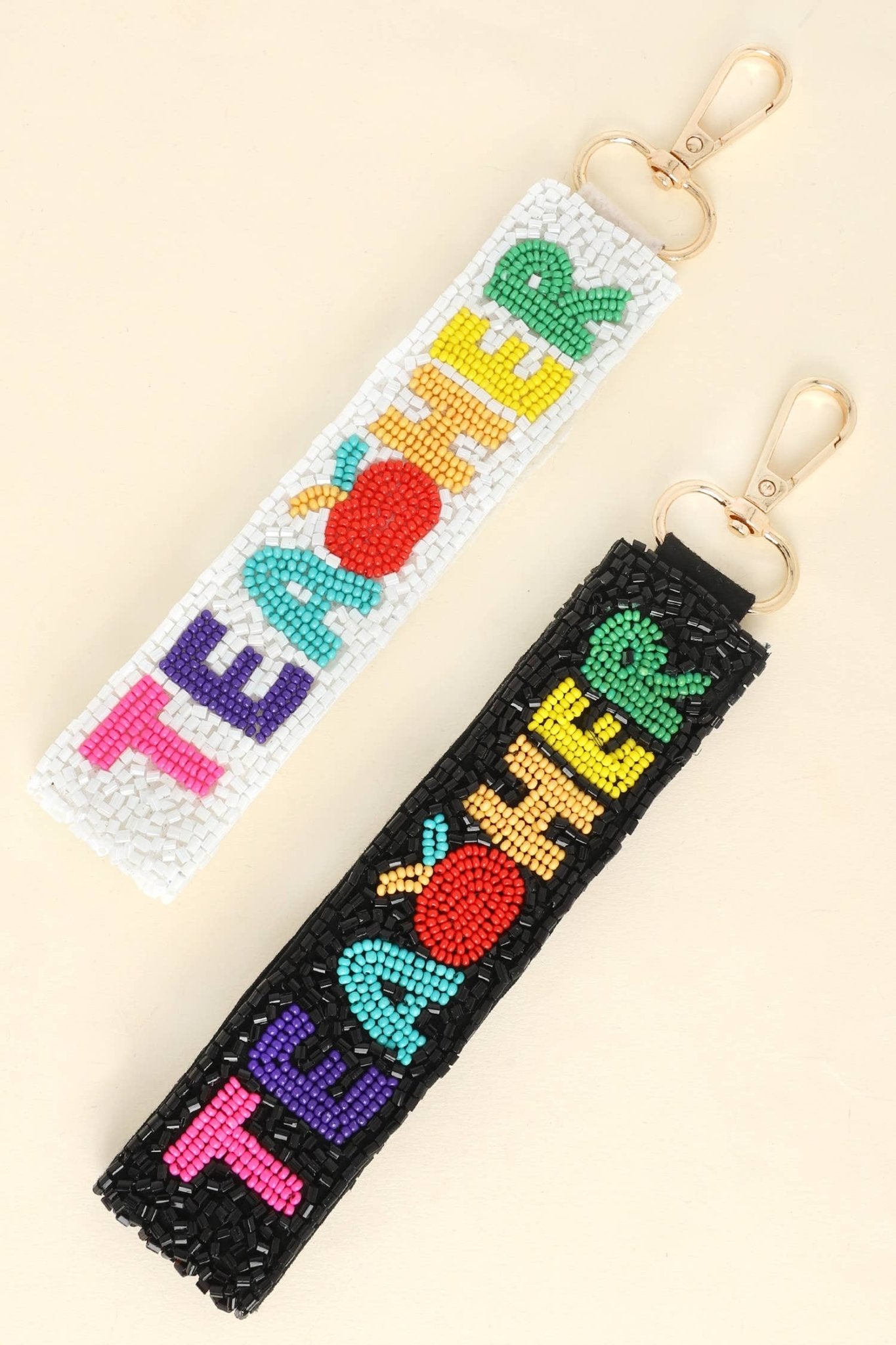 Teacher Long Strip Lettering Beaded Keychain: Pink - Bria Blair Creative