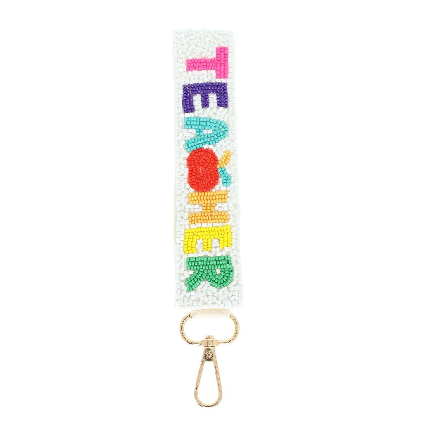 Teacher Long Strip Lettering Beaded Keychain: Pink - Bria Blair Creative