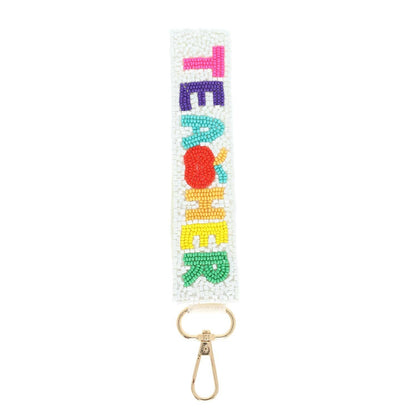 Teacher Long Strip Lettering Beaded Keychain: Pink - Bria Blair Creative