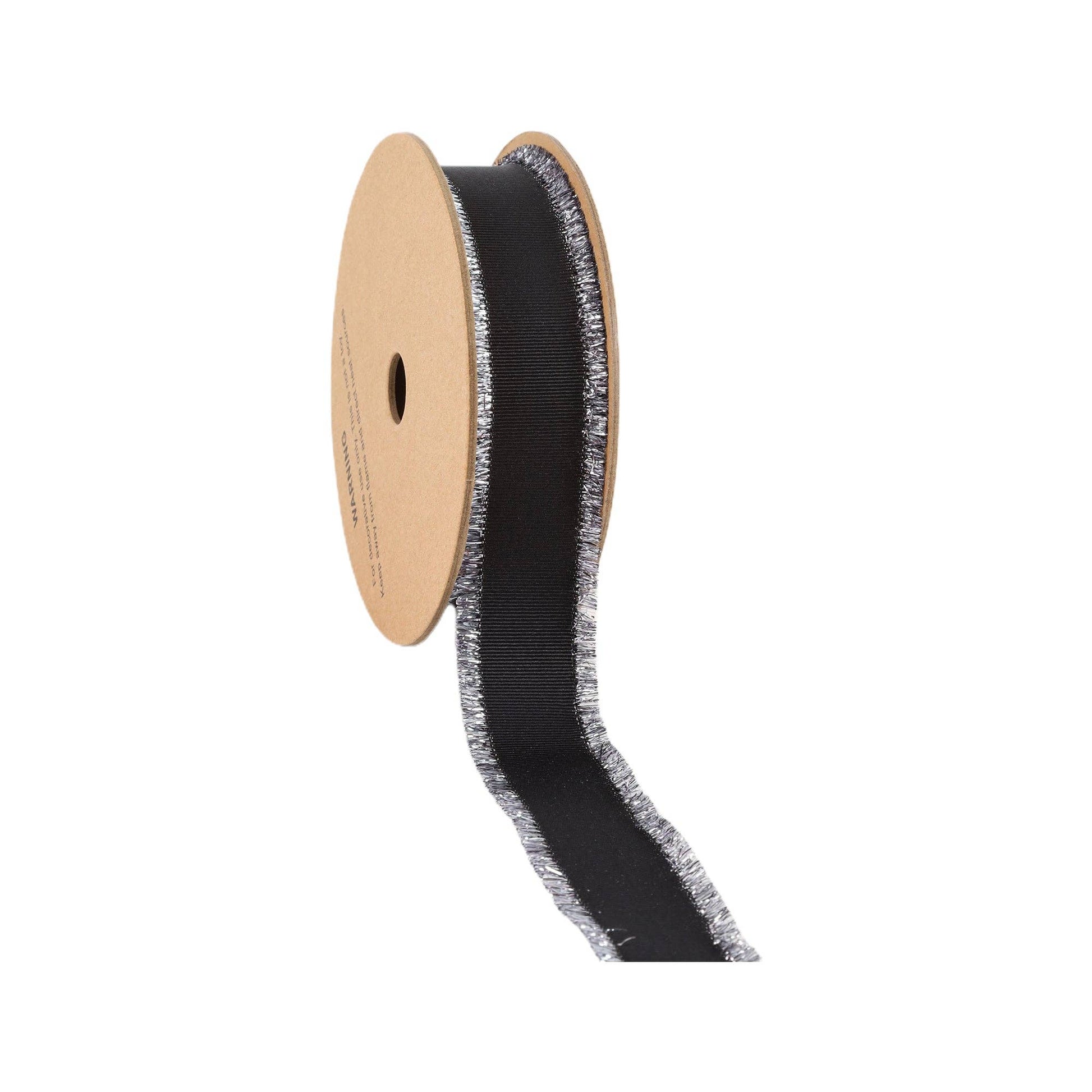 Textured Grosgrain Ribbon with Silver Metallic Fringe 25yd - Bria Blair Creative
