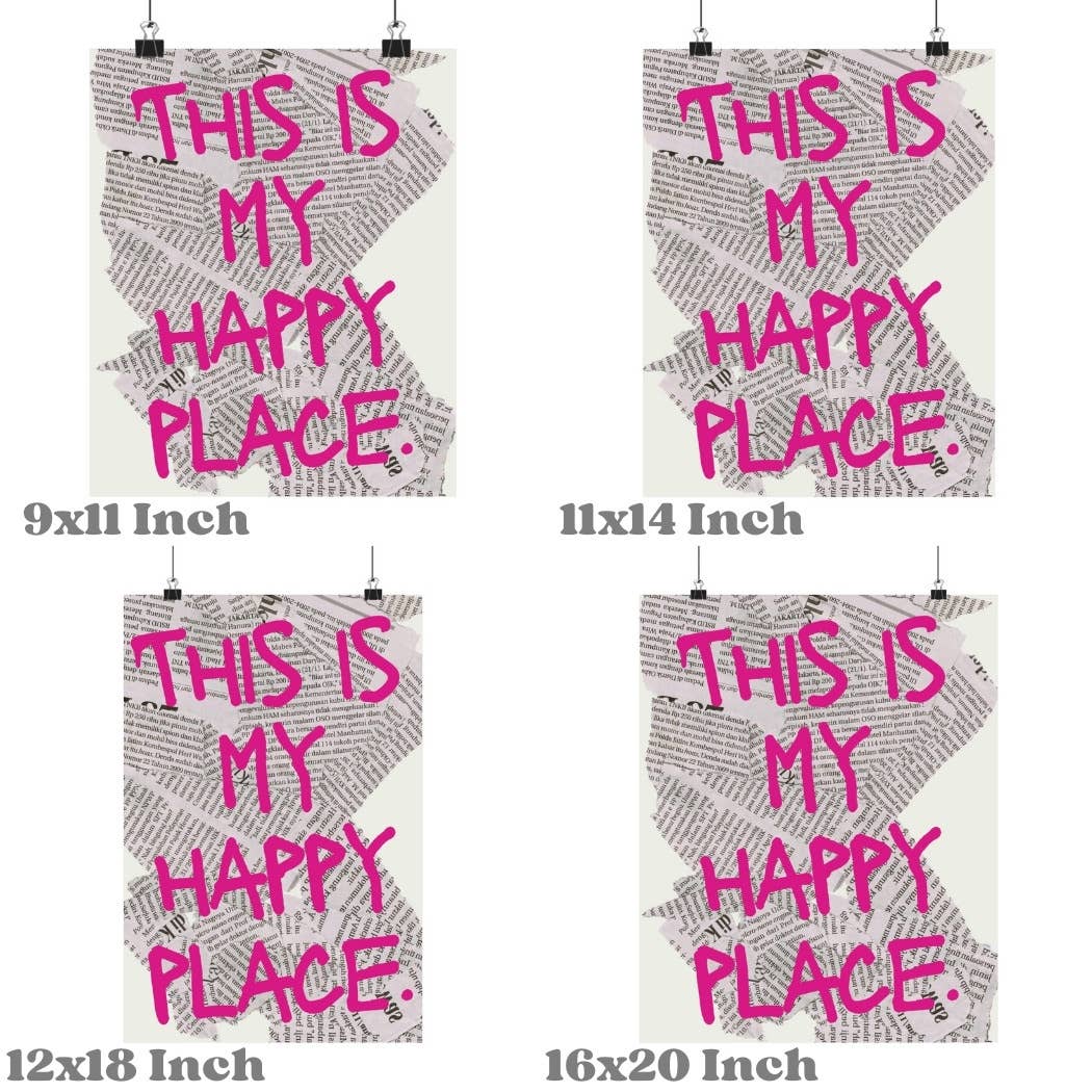 This Is My Happy Place Pink Retro Newspaper Wall Art Prints: 16"x20" - Bria Blair Creative