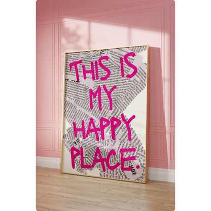 This Is My Happy Place Pink Retro Newspaper Wall Art Prints: 16"x20" - Bria Blair Creative