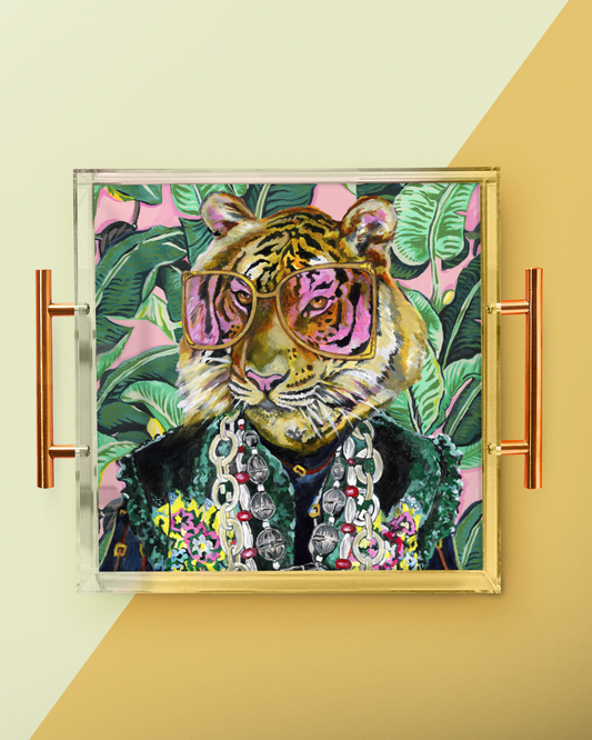 Toby The Tiger Acrylic Tray With Gold Handles - Bria Blair Creative