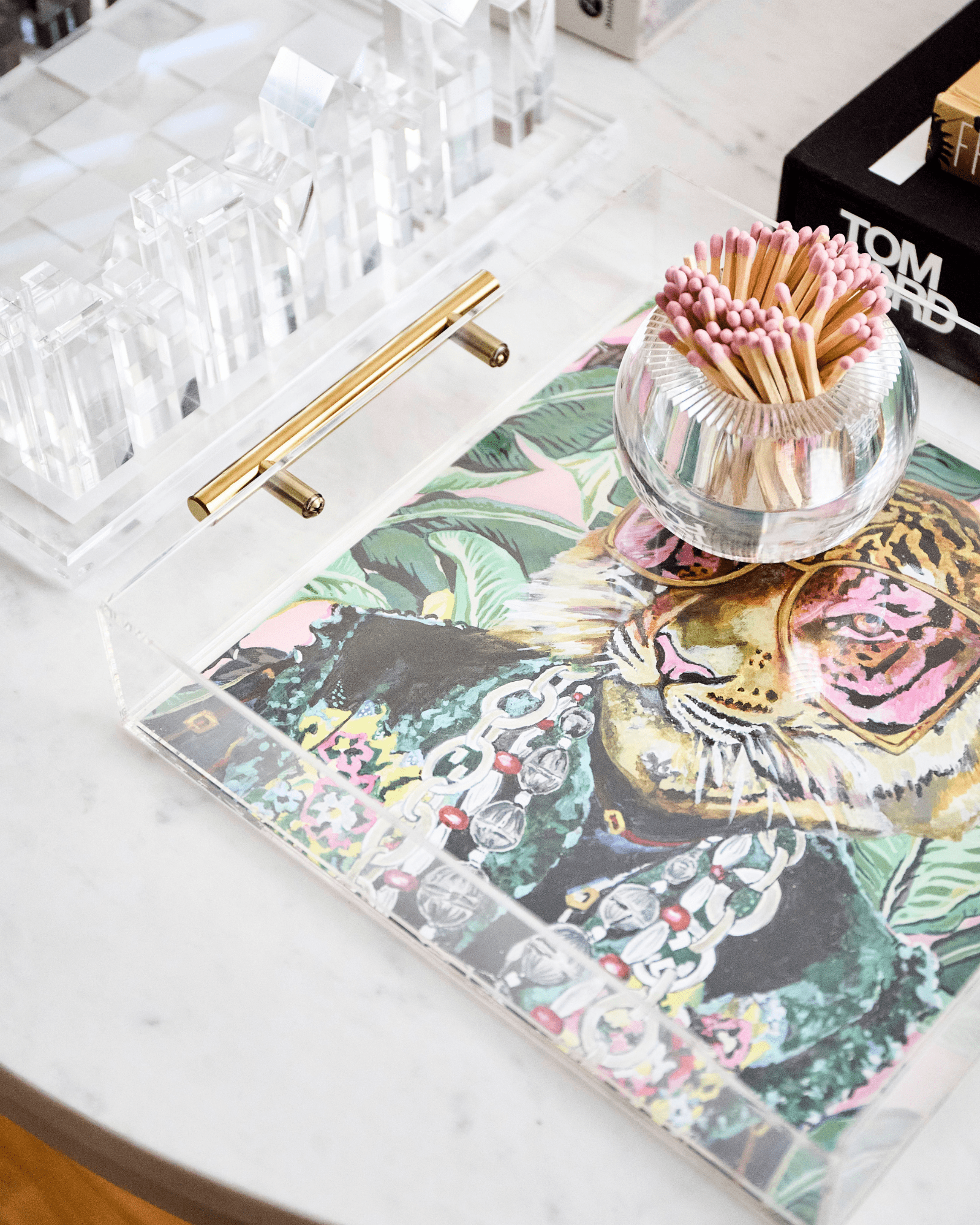 Toby The Tiger Acrylic Tray With Gold Handles - Bria Blair Creative