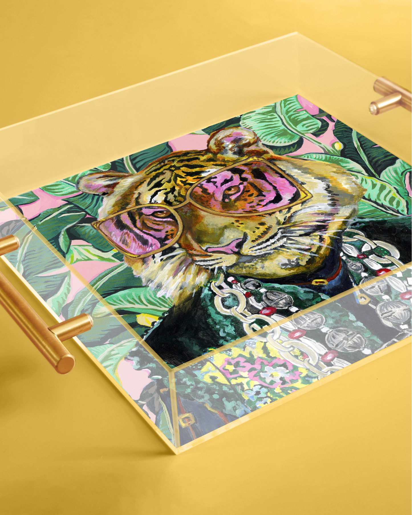 Toby The Tiger Acrylic Tray With Gold Handles - Bria Blair Creative