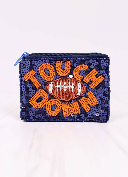 Touch Down Sequin Pouch NAVY ORANGE - Bria Blair Creative