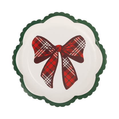 TRM1340 - Plaid Bow Christmas 8" Paper Salad Plates - Bria Blair Creative