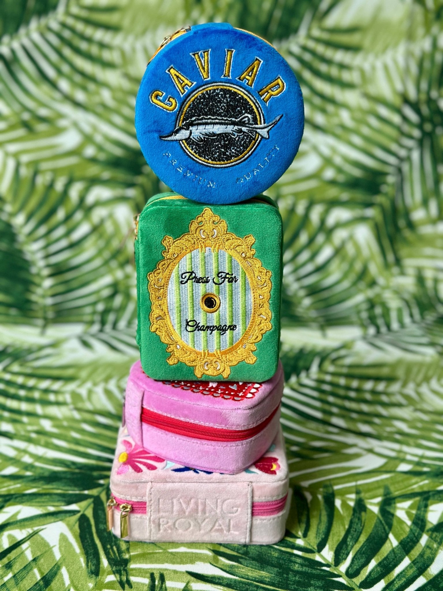 Velvet Jewelry Zip Case / Organizer - "Press for Champagne" - Bria Blair Creative