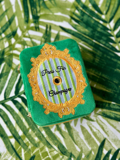 Velvet Jewelry Zip Case / Organizer - "Press for Champagne" - Bria Blair Creative