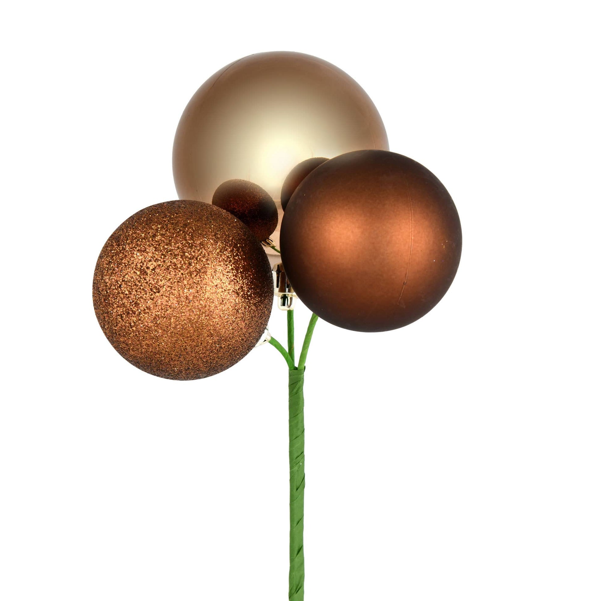 Vickerman 18" Mocha Ball Ornament Christmas Pick, 4 per set: Mocha / Polystyrene / 18" - Bria Blair Creative