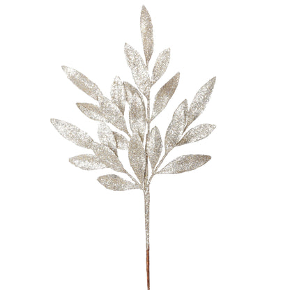 Vickerman 22" Champagne Glit BayLeaf Spray 12/Bg: Champagne / Plastic / 22" - Bria Blair Creative