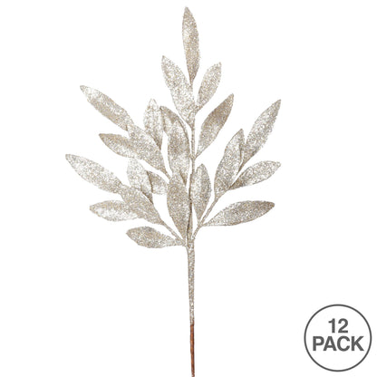 Vickerman 22" Champagne Glit BayLeaf Spray 12/Bg: Champagne / Plastic / 22" - Bria Blair Creative