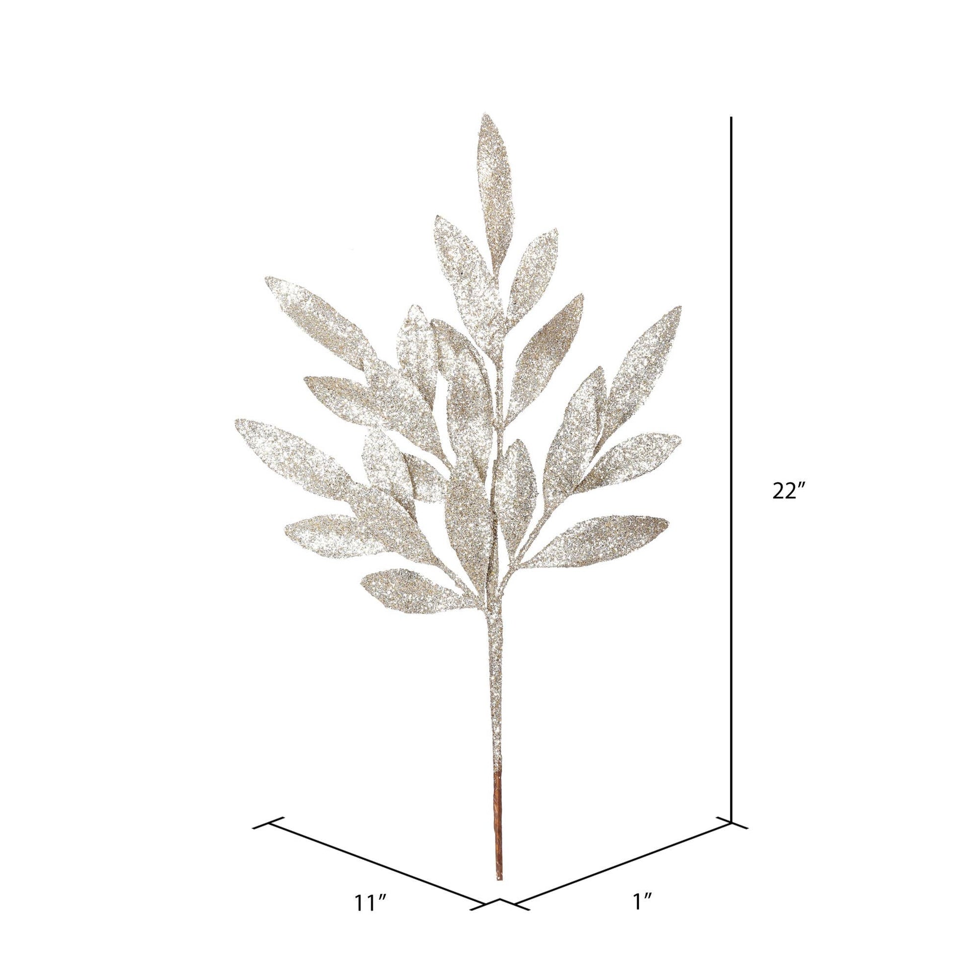 Vickerman 22" Champagne Glit BayLeaf Spray 12/Bg: Champagne / Plastic / 22" - Bria Blair Creative