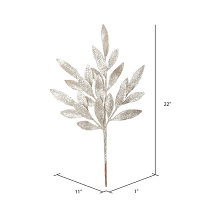 Vickerman 22" Champagne Glit BayLeaf Spray 12/Bg: Champagne / Plastic / 22" - Bria Blair Creative