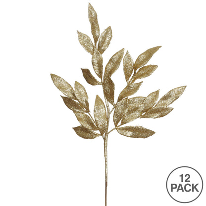 Vickerman 22" Gold Glit BayLeaf Spray 12/Bg: Gold / Plastic / 22" - Bria Blair Creative