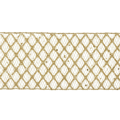 Vickerman 2.5"X10Y Gold Glitter Sequin Net Ribbon: Gold / Poly, Wire / 2.5" - Bria Blair Creative