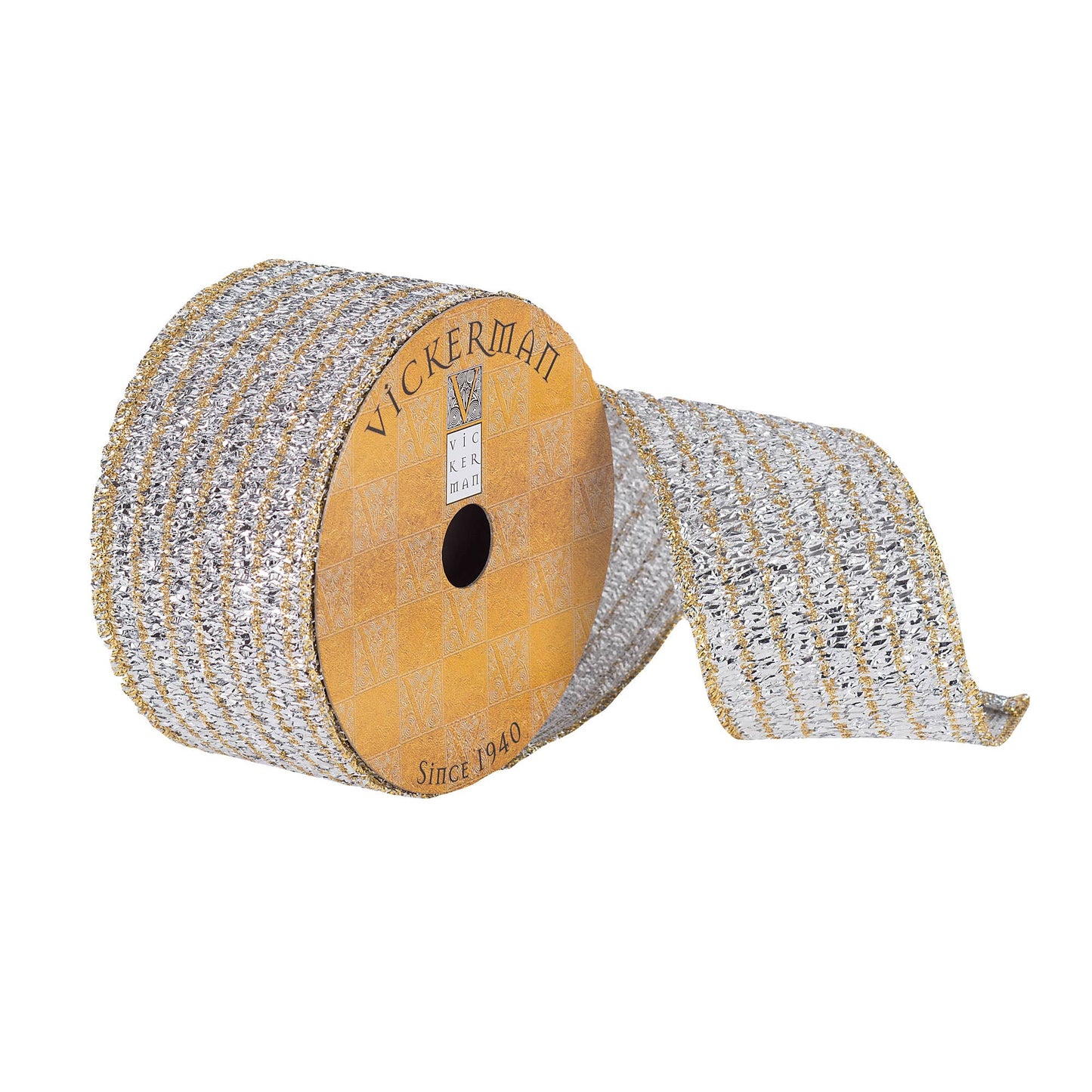 Vickerman 2.5"x10yd Silver/Gold Tinsel Ribbon: Silver / Polyester / 2.5" - Bria Blair Creative