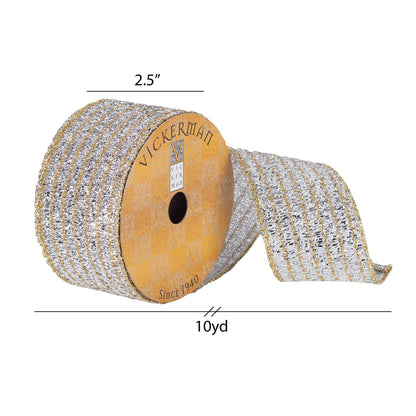 Vickerman 2.5"x10yd Silver/Gold Tinsel Ribbon: Silver / Polyester / 2.5" - Bria Blair Creative