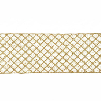 Vickerman 4" x 10 Yard Gold Glitter Sequin Net Wired Ribbon: Gold / Poly, Wire / 4" - Bria Blair Creative
