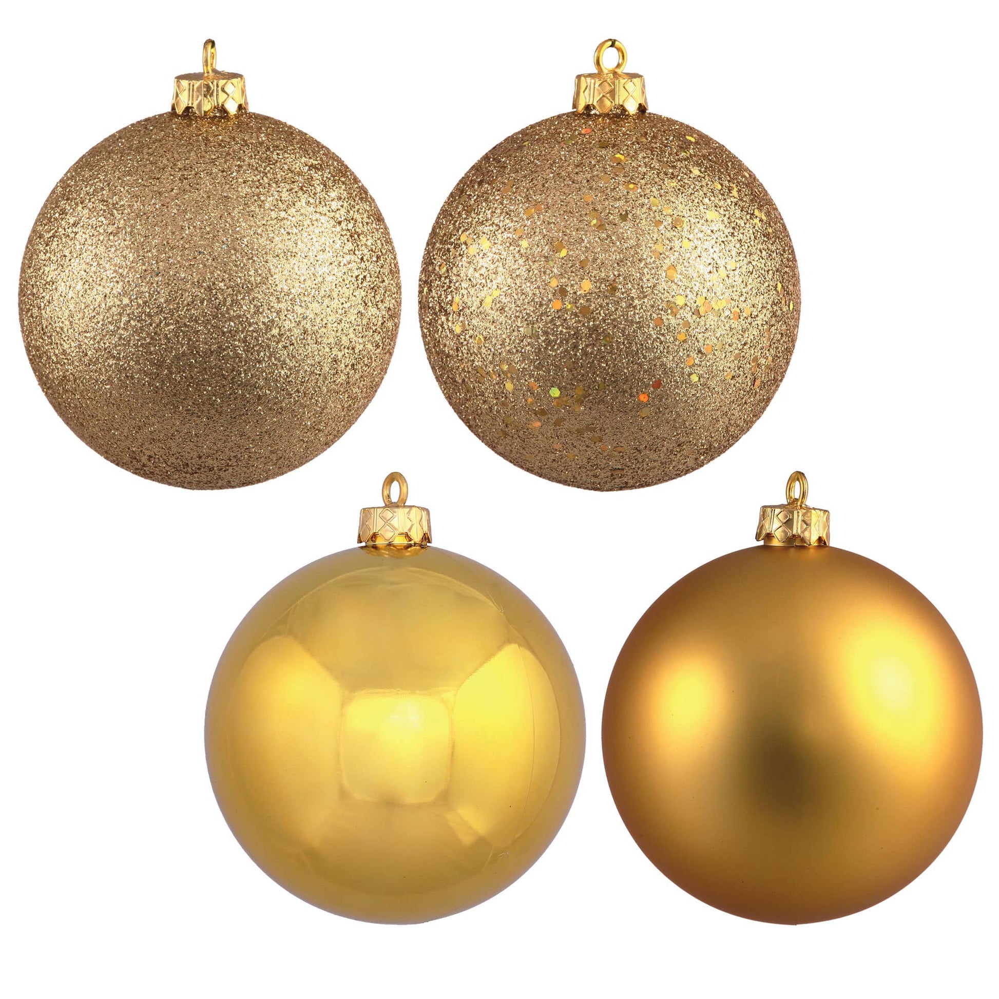 Vickerman 4.75" Gold 4 Finish Ball Asst 4/Box: Gold / Plastic / 4.75" - Bria Blair Creative