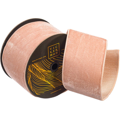 Vickerman 4"x10yd Rose Gold Velvet Dupion Ribbon: Rose Gold / Polyester / 4" x 10yd - Bria Blair Creative