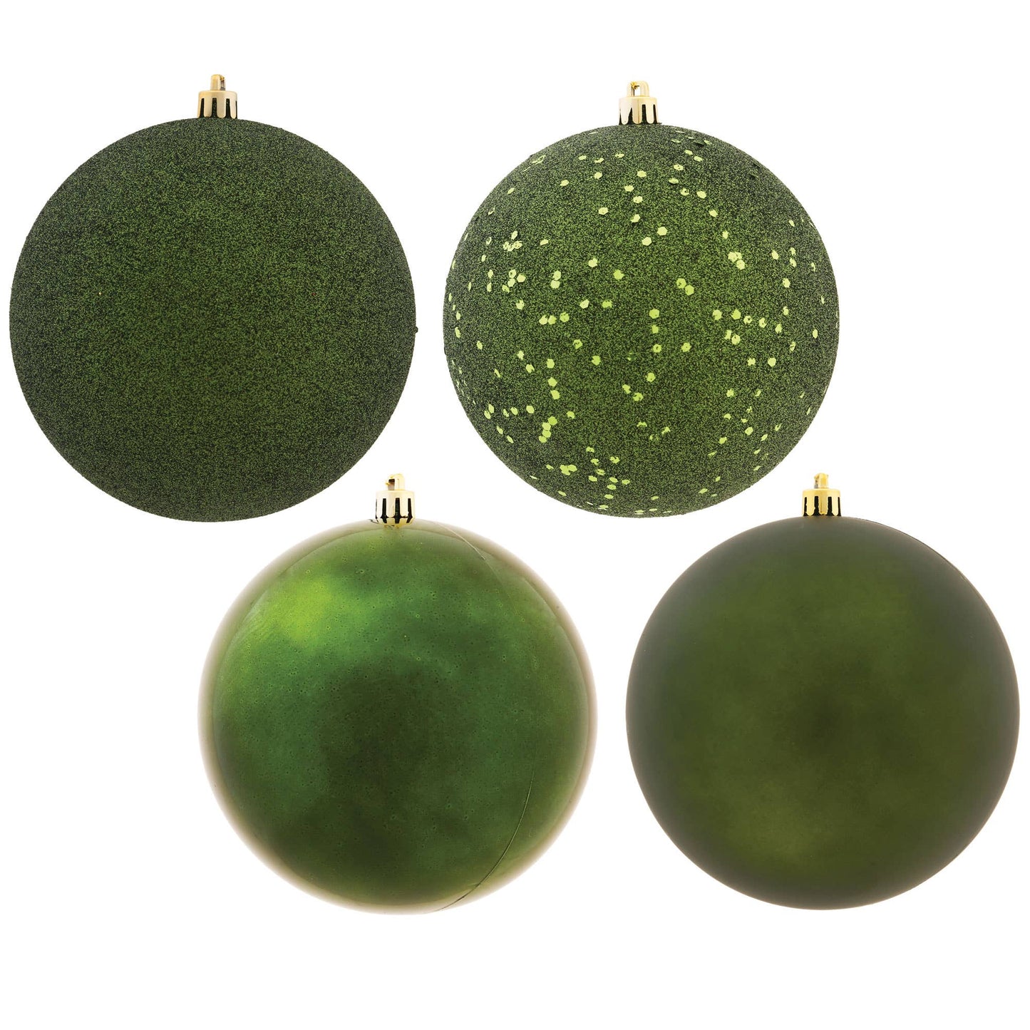 Vickerman 6" Moss Green Ball 4 Finish Asst 4/Box: Moss Green / Plastic / 6" - Bria Blair Creative
