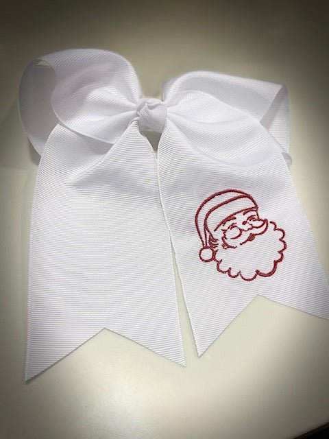 Vintage Santa Embroidered Hair Bow - White - Bria Blair Creative