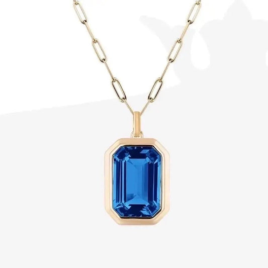 Vintage Style Stainless Steel Zircon Pendant Necklace: Blue - Bria Blair Creative