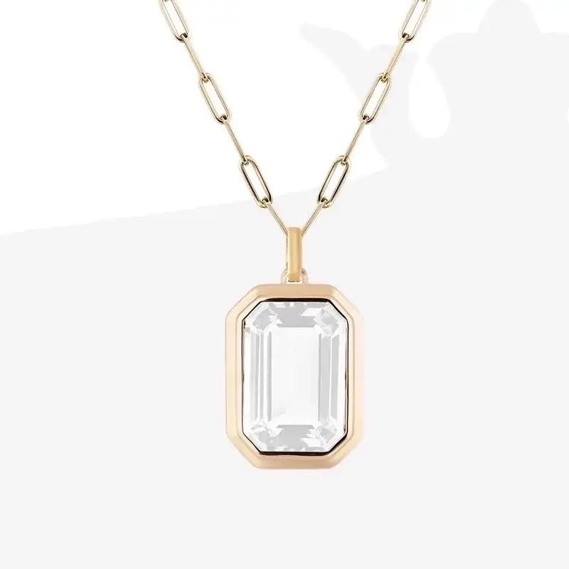 Vintage Style Stainless Steel Zircon Pendant Necklace: White - Bria Blair Creative