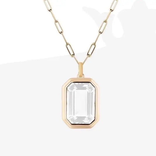 Vintage Style Stainless Steel Zircon Pendant Necklace: White - Bria Blair Creative