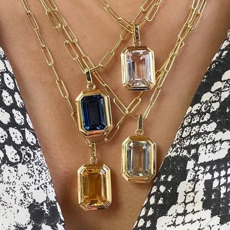 Vintage Style Stainless Steel Zircon Pendant Necklace: White - Bria Blair Creative