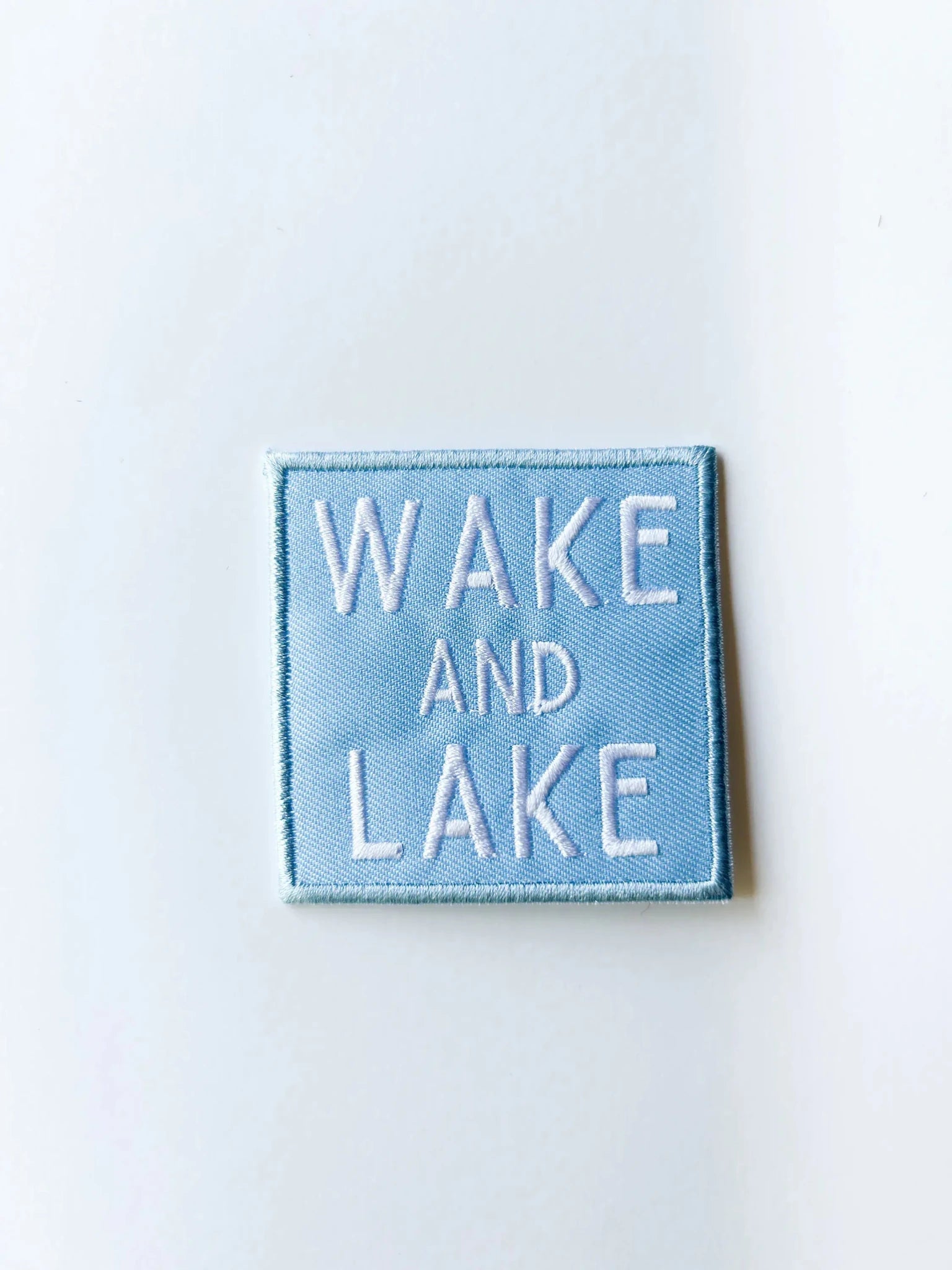 Wake and Lake Light Blue Embroidered Iron On Patch - Bria Blair Creative