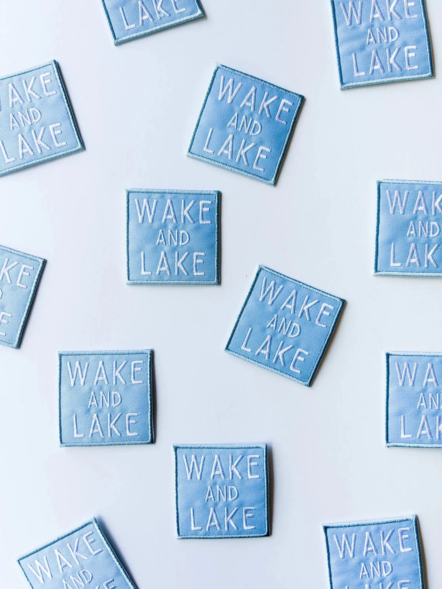 Wake and Lake Light Blue Embroidered Iron On Patch - Bria Blair Creative