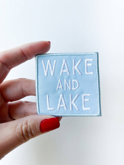 Wake and Lake Light Blue Embroidered Iron On Patch - Bria Blair Creative