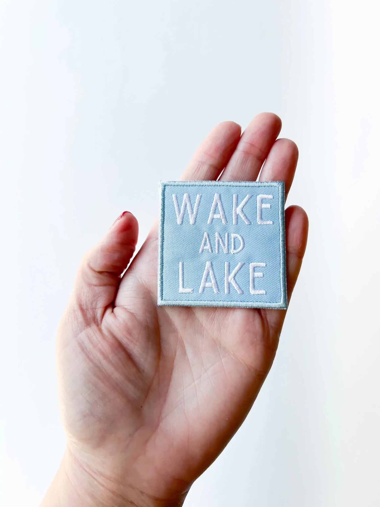 Wake and Lake Light Blue Embroidered Iron On Patch - Bria Blair Creative