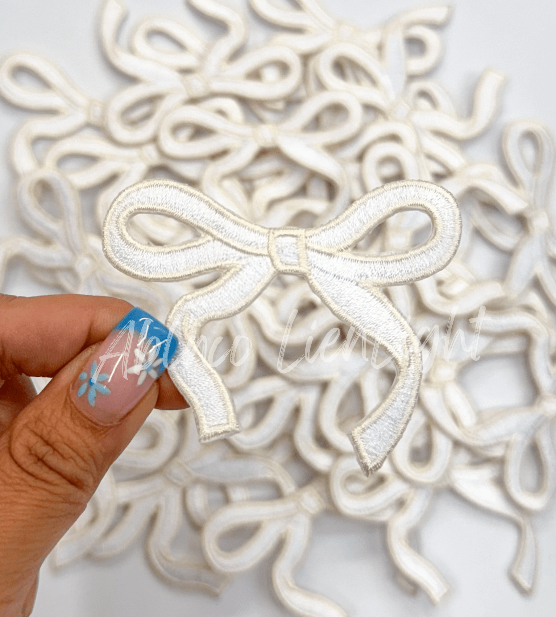 White dainty bow trucker hat embroidery patch iron on - Bria Blair Creative