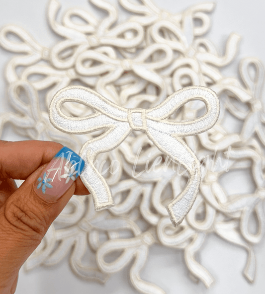 White dainty bow trucker hat embroidery patch iron on - Bria Blair Creative