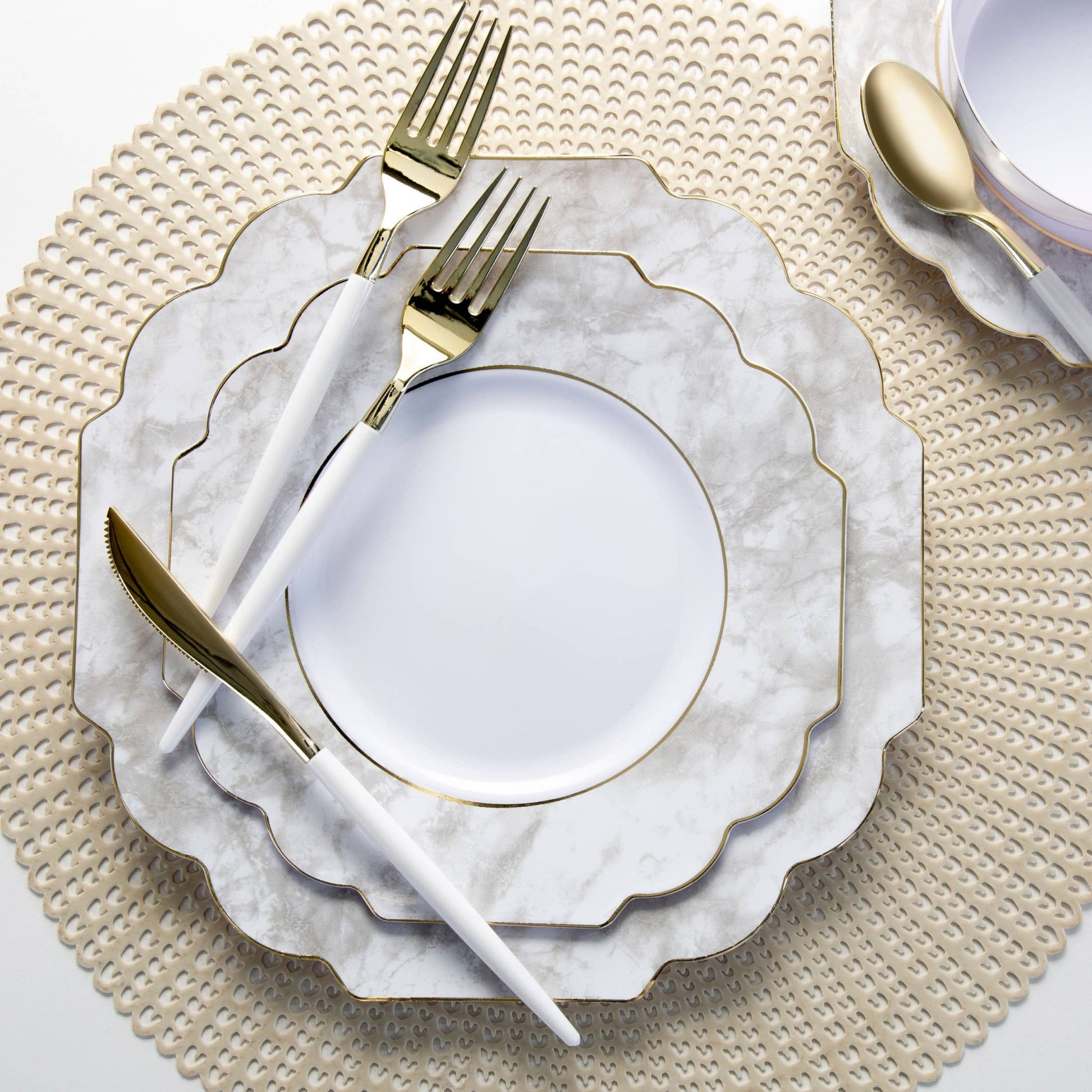 White • Gold Plastic Cutlery Set | 32 Pieces - Bria Blair Creative