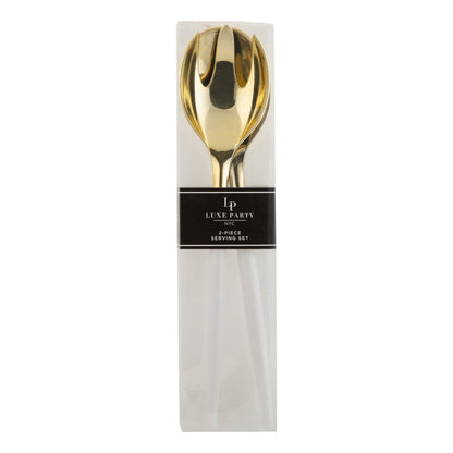 White / Gold Plastic Serving Fork • Spoon Set: 1 Spoon 1 Fork - Bria Blair Creative
