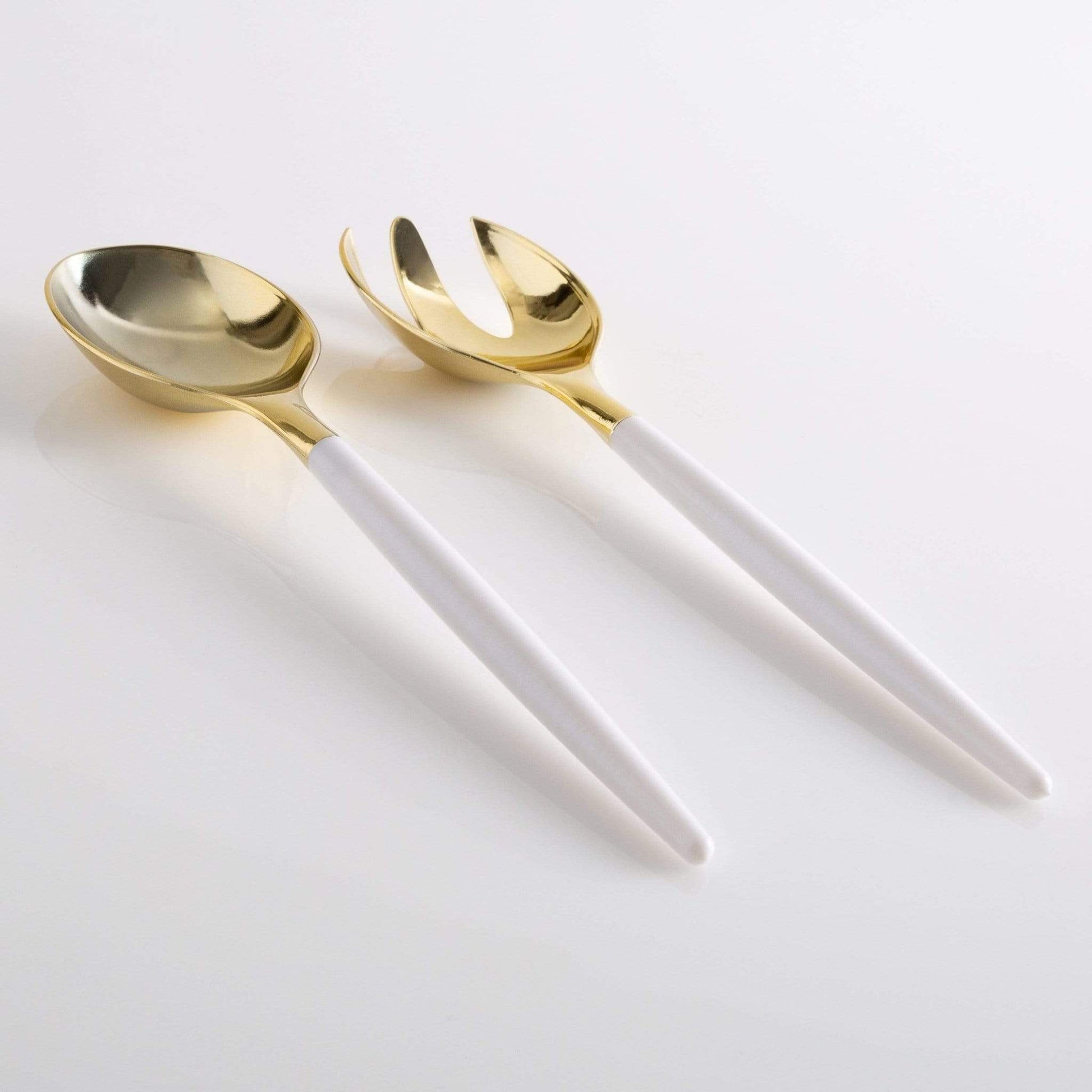 White / Gold Plastic Serving Fork • Spoon Set: 1 Spoon 1 Fork - Bria Blair Creative
