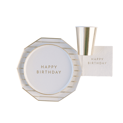 WHITE & GOLD SIGNATURE HAPPY BIRTHDAY SMALL PLATES - Bria Blair Creative