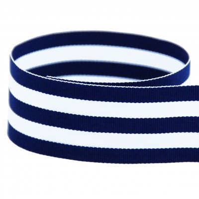 White Striped Grosgrain Ribbon Spool | Navy Blue - Bria Blair Creative