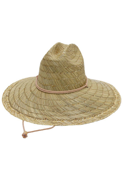 Wide Dome Brim Rush Straw Woven Lifeguard Hat: Natural - Bria Blair Creative