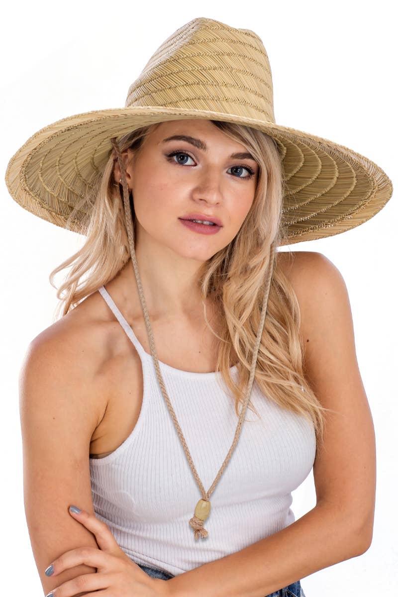 Wide Dome Brim Rush Straw Woven Lifeguard Hat: Natural - Bria Blair Creative