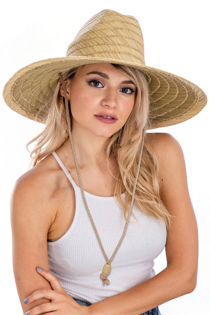 Wide Dome Brim Rush Straw Woven Lifeguard Hat: Natural - Bria Blair Creative