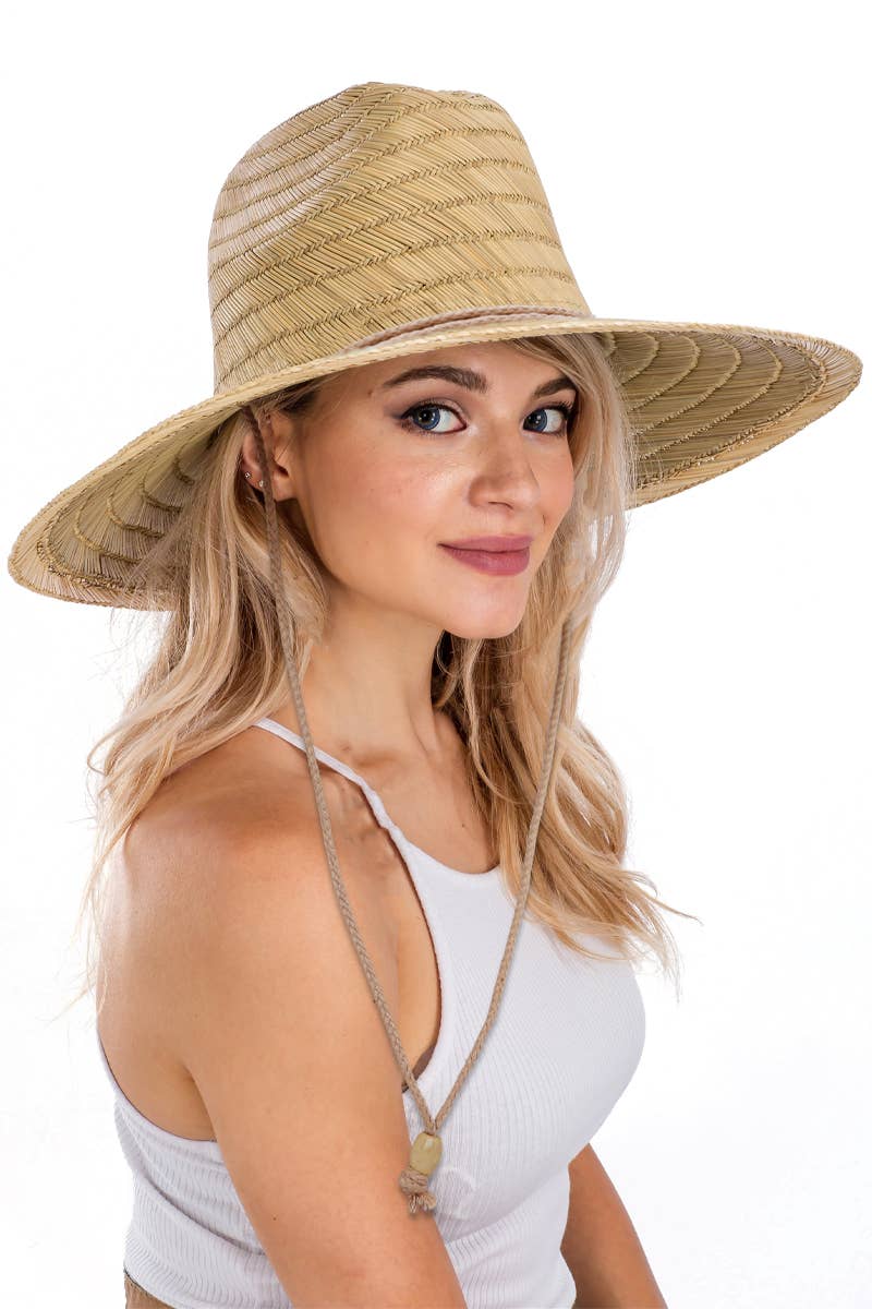 Wide Dome Brim Rush Straw Woven Lifeguard Hat: Natural - Bria Blair Creative