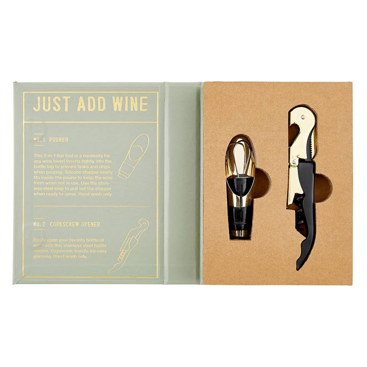 Wine Serving Set Book Box - Just Add Wine: Hand Wash Only / Stainless Steel, Silicone - Bria Blair Creative