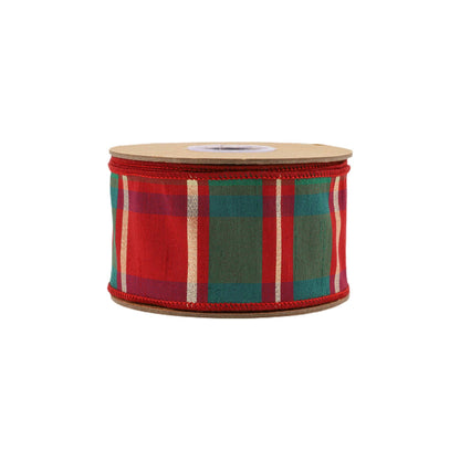 Wired Dupioni Ribbon Red/Green/Gold Plaid Check 10 Yard Roll - Bria Blair Creative