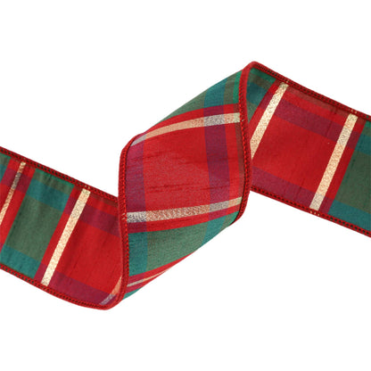 Wired Dupioni Ribbon Red/Green/Gold Plaid Check 10 Yard Roll - Bria Blair Creative